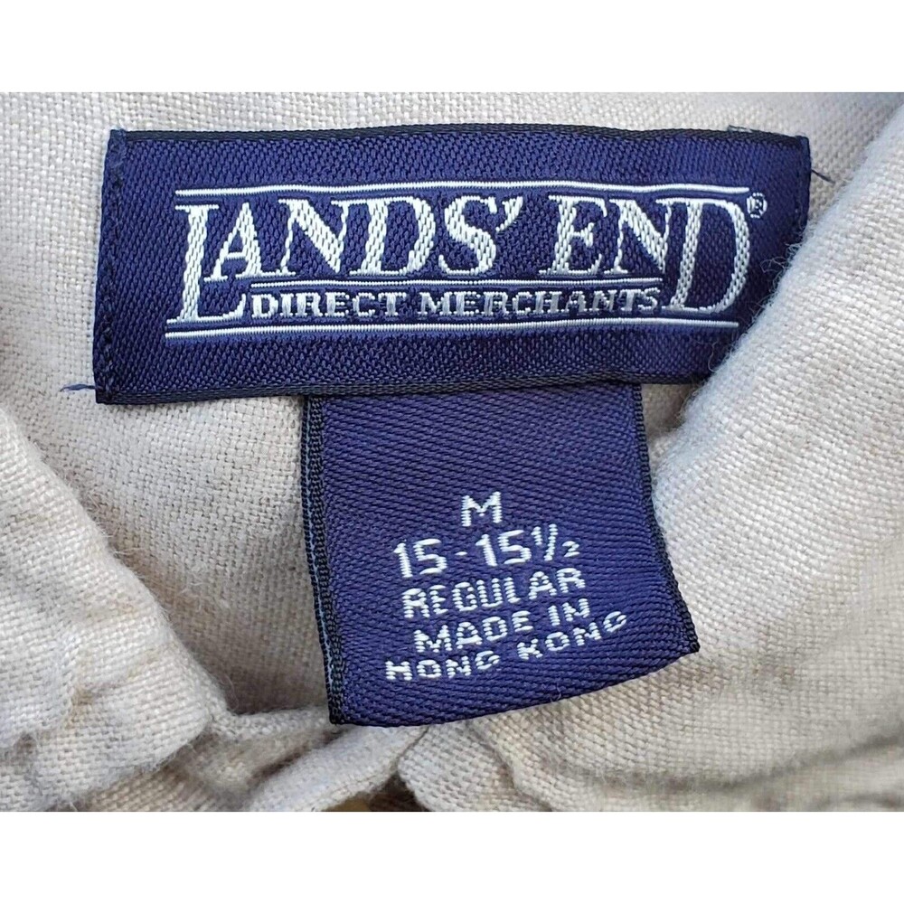 Lands End Mens Medium Linen Beige Short Sleeve Button Shirt 15-15.5 - Picture 5 of 6